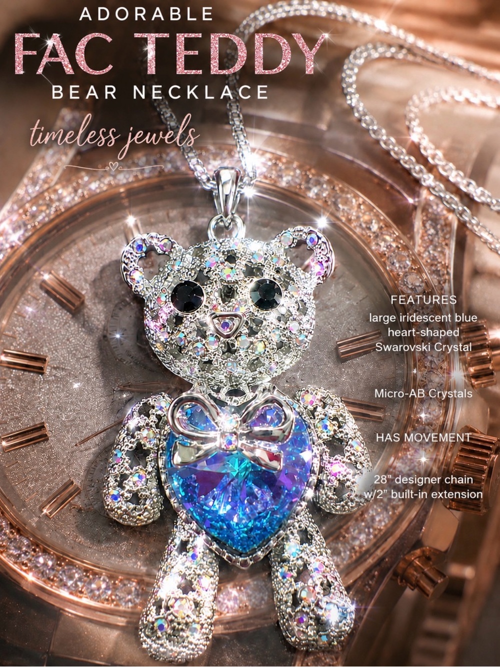 FAC Teddy Bear Heart Necklace - NWT